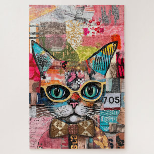 Cat Mixed Mixed Paper Collage Jigsaw Puzzle