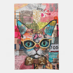 Cat Mixed Mixed Paper Collage Kitchen Towel