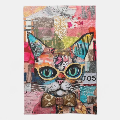 Cat Mixed Mixed Paper Collage Kitchen Towel