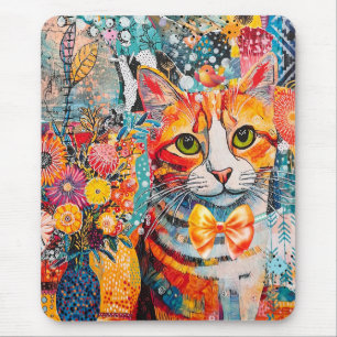 Cat Mixed Mixed Paper Collage Mouse Pad