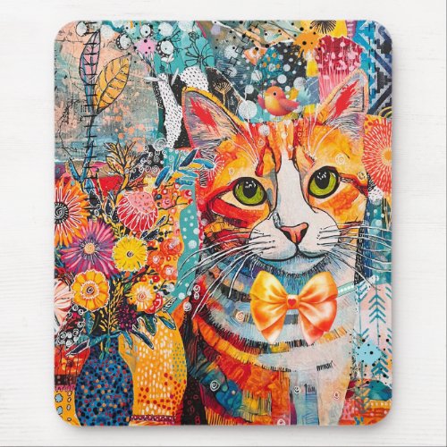 Cat Mixed Mixed Paper Collage Mouse Pad
