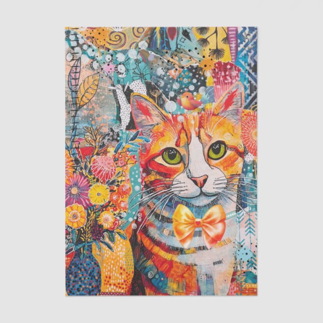 Cat Mixed Mixed Paper Collage Tissue Paper (Front)