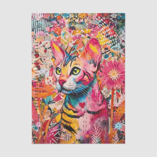 Cat Mixed Mixed Paper Collage Tissue Paper