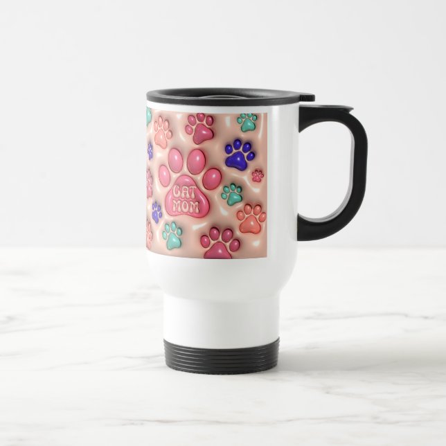 Cat Mom 3D Puff Printed Design Tumbler Travel Mug (Right)