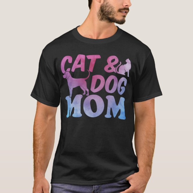 Cat Mom and Dog Mama Cute Cat Lover Cat Dog Mom fa T-Shirt (Front)