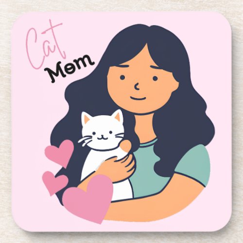 Cat Mom and Kitty Love Beverage Coaster