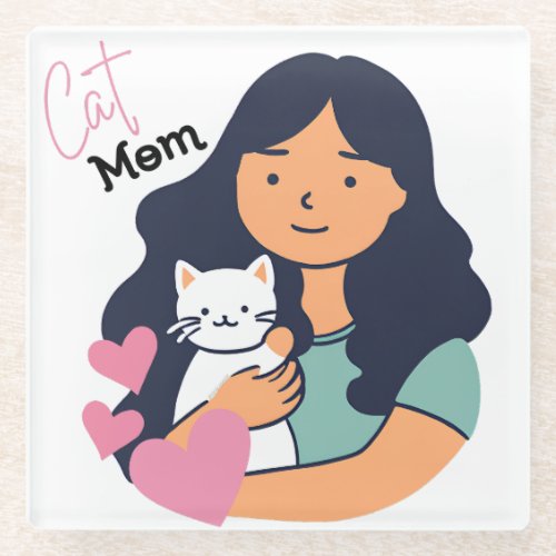 Cat Mom and Kitty Love Glass Coaster