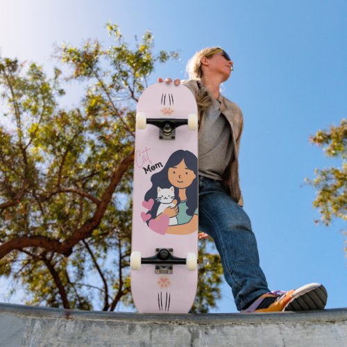 Cat Mom and Kitty Love Skateboard