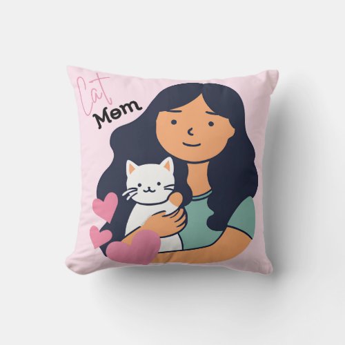 Cat Mom and Kitty Love Throw Pillow