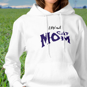  Cat Mom and LPN Black/ Blue on White Typography Hoodie