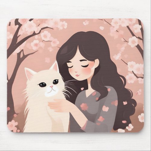 Cat Mom and the Kitty Cherry Blossom _ Mouse Mat