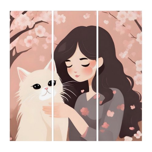 Cat Mom and the KittyCherry Blossom _ Triptych