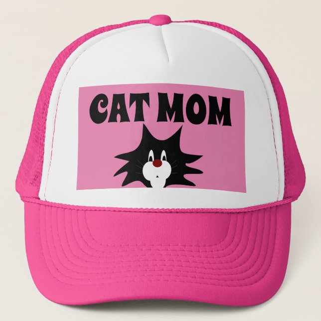 CAT MOM BALL CAPS TUXEDO CAT PINK HATS (Front)