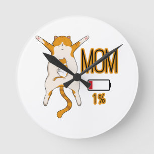 Cat Mom Battery Low Energy Round Clock