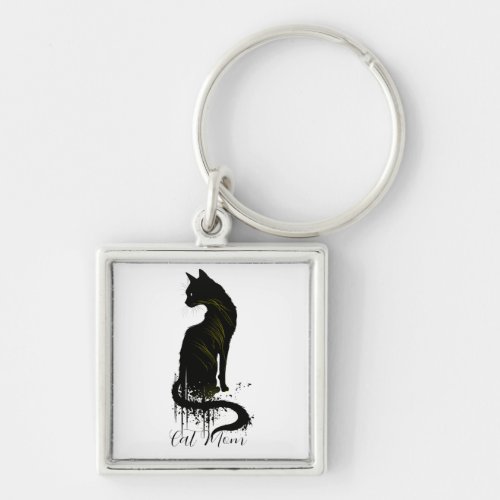 Cat mom black cat design keychain
