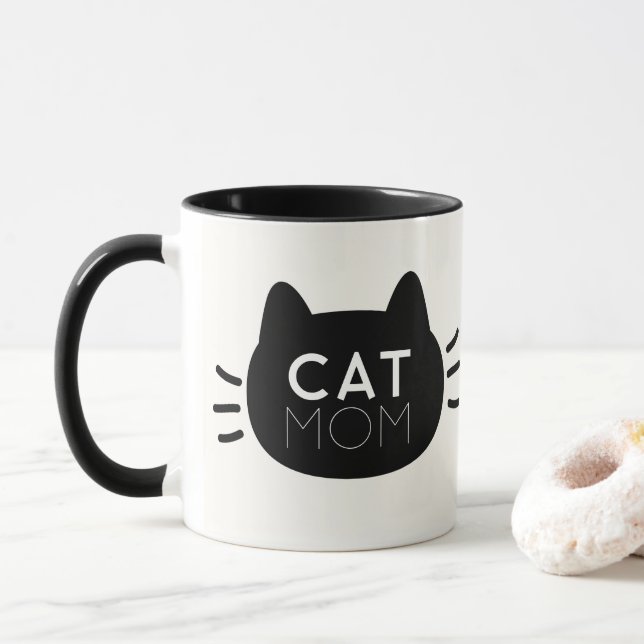 Cat Mom Black Cat Face Photo Mug (With Donut)