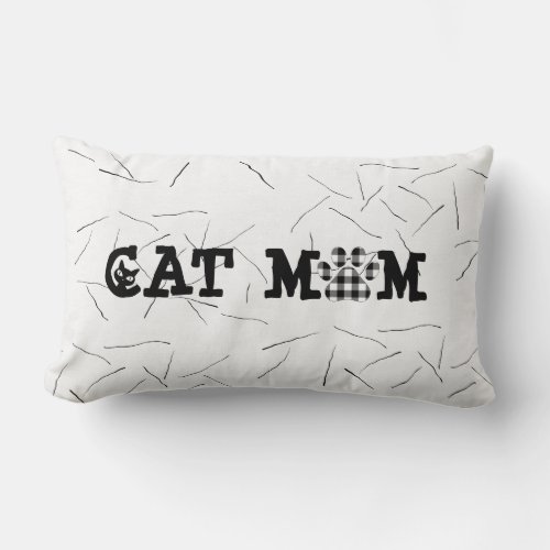 Cat Mom Buffalo Plaid Pawprint  Lumbar Pillow