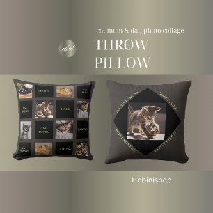cat mom & cat Dad photo collage throw pillow