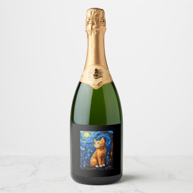 Cat Mom, Cat Dad Sparkling Wine Label (Front)