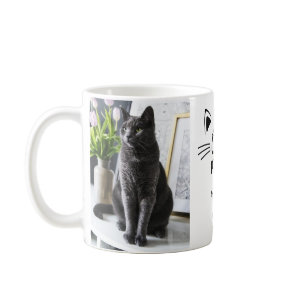 Cat mom cat face personalized 2 photos names  coffee mug