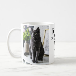 Cat mom cat face personalized 2 photos names coffee mug