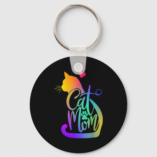 Cat Mom Cat Lover Cute Mother's Day Mama I Love My Keychain (Front)