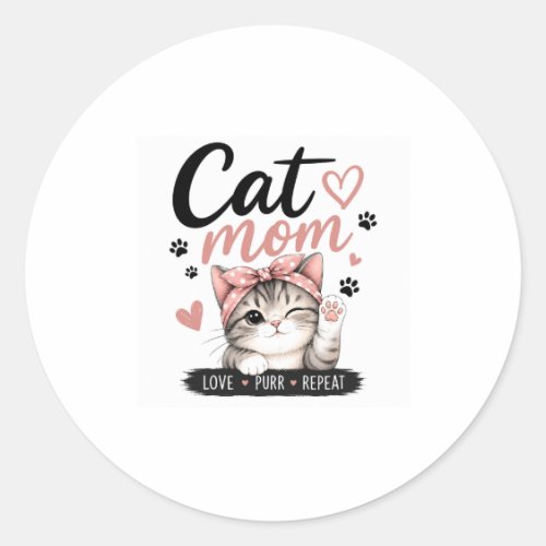 Cat Mom Classic Round Sticker