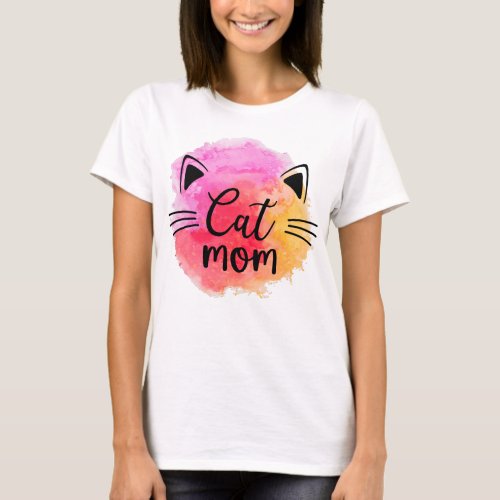 Cat mom colorful cat face T_Shirt