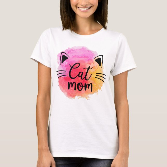 Cat mom colorful cat face T-Shirt (Front)