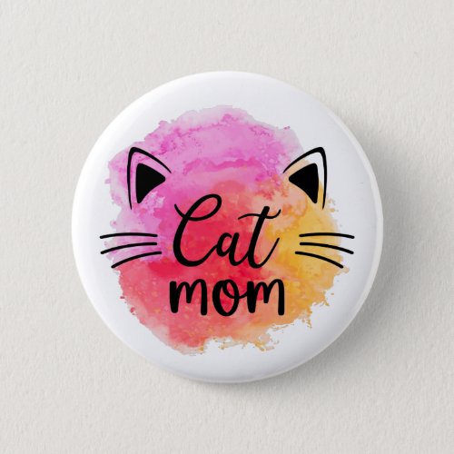 Cat mom colorful cute cat face button