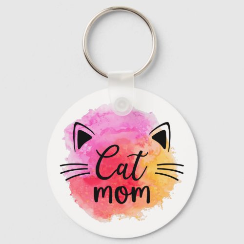 Cat mom colorful cute cat face keychain