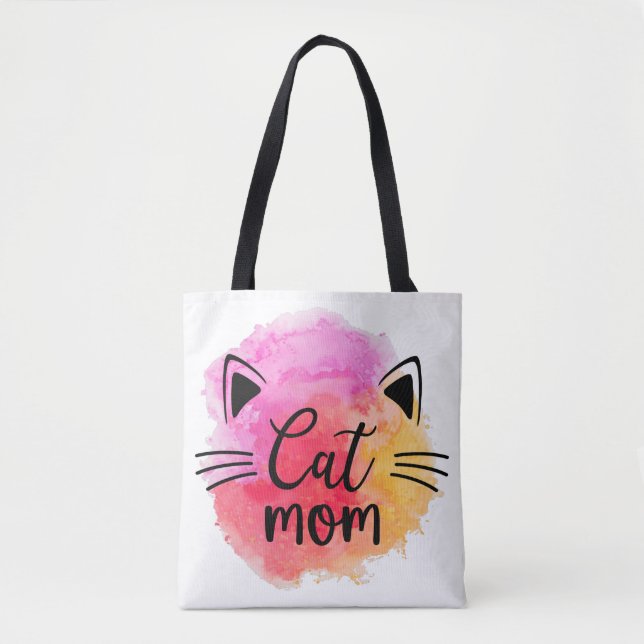 Cat mom colorful cute cat face  tote bag (Front)