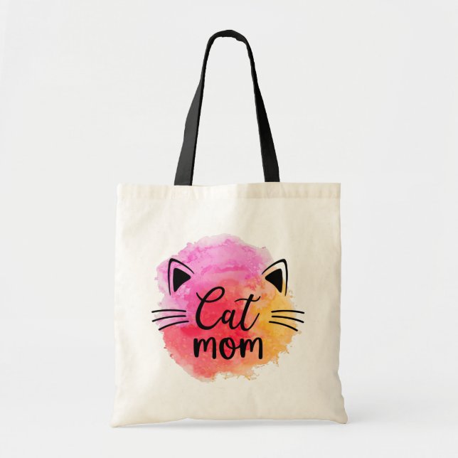 Cat mom colorful cute cat face  tote bag (Front)