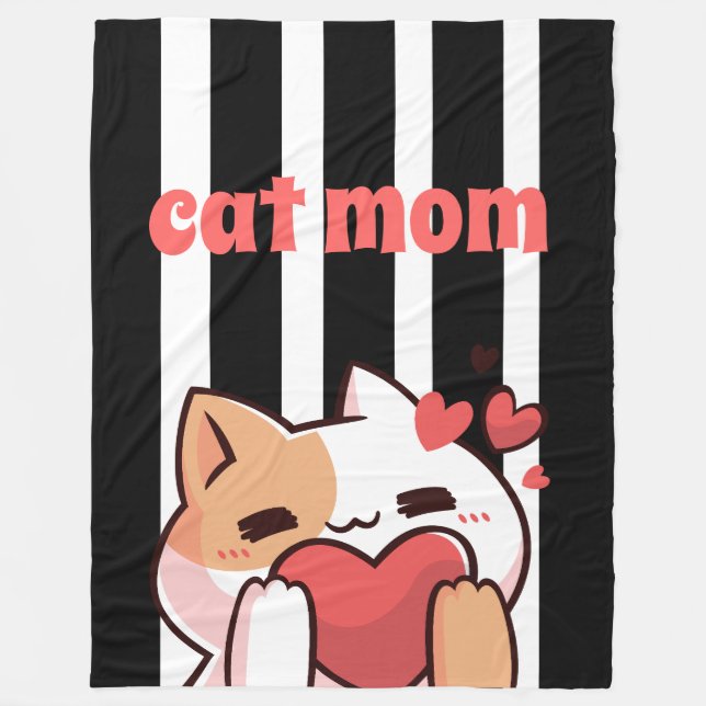 Cat mom custom black white stripes Fleece Blanket (Front)