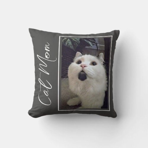 Cat Mom Custom Pet Photo Throw Pillow