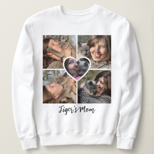 Cat Mom Custom Photo Collage Grid  Heart w Name Sweatshirt