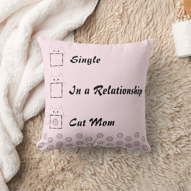 Cat Mom Cute Cat Paw Pink Throw Pillow (Blanket)