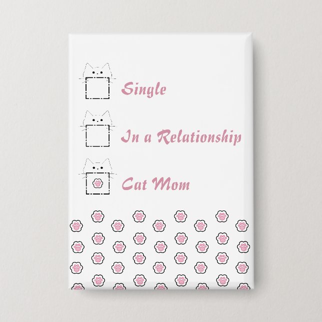 Cat Mom Cute Cat Paw White & Pink Button (Front)