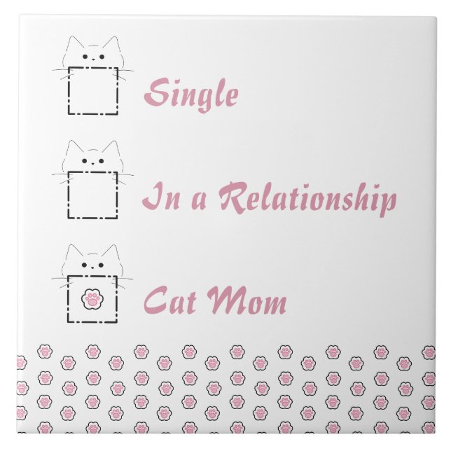 Cat Mom Cute Cat Paw White & Pink Ceramic Tile (Front)