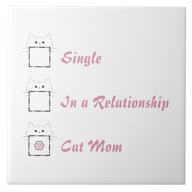 Cat Mom Cute Cat White & Pink Ceramic Tile (Front)