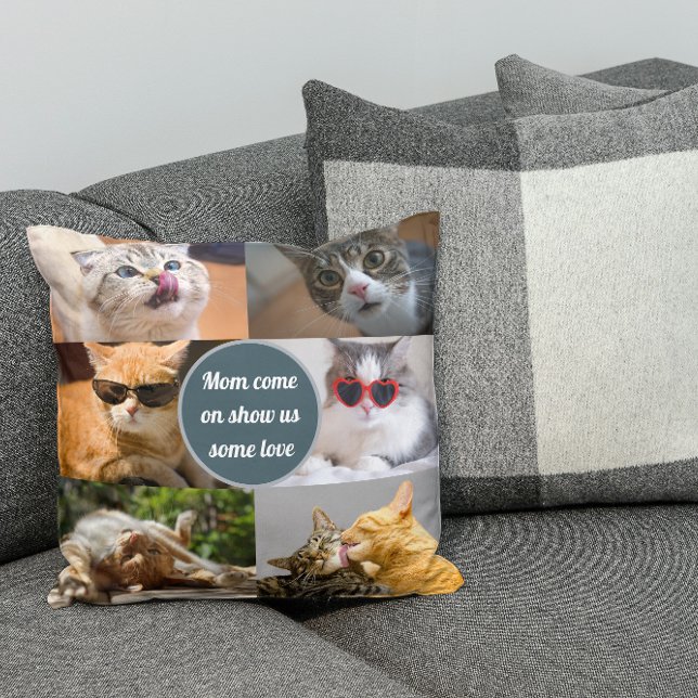 Cat Mom Cute Modern Personalized Pet Photo Collage Throw Pillow (Creator Uploaded)