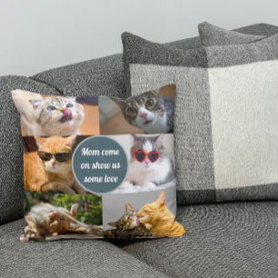 Cat Mom Cute Modern Personalized Pet Photo Collage Throw Pillow