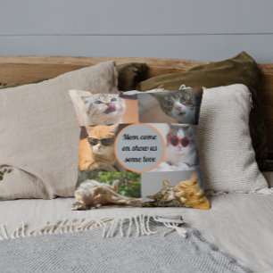 Cat Mom Cute Modern Personalized Pet Photo Collage Throw Pillow