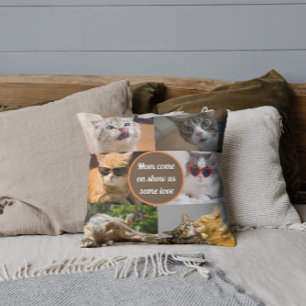 Cat Mom Cute Modern Personalized Pet Photo Collage Throw Pillow