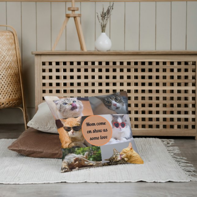 Cat Mom Cute Modern Personalized Pet Photo Collage Throw Pillow (Creator Uploaded)
