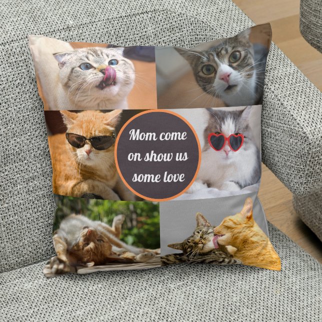 Cat Mom Cute Modern Personalized Pet Photo Collage Throw Pillow (Creator Uploaded)