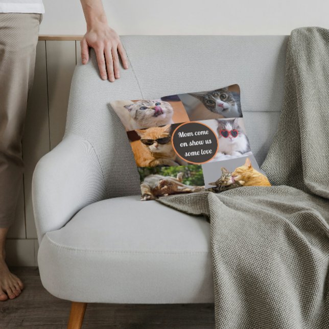 Cat Mom Cute Modern Personalized Pet Photo Collage Throw Pillow (Creator Uploaded)