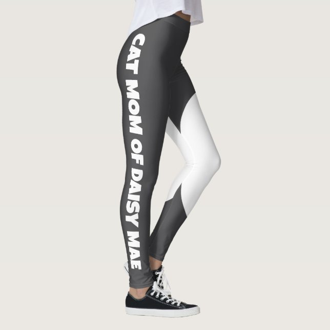 Cat Mom Cute Pet Name Dark Grey White Custom Made Leggings (Right)