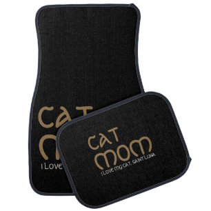 Cat Mom Elegant Custom Pet Script Name Gold Black Car Floor Mat