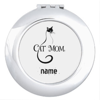 Cat Mom ,Elegant Minimalist Black Cat Typography Compact Mirror